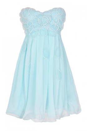 Raindrops on Roses Chiffon Designer Dress in Pale Blue by Minuet